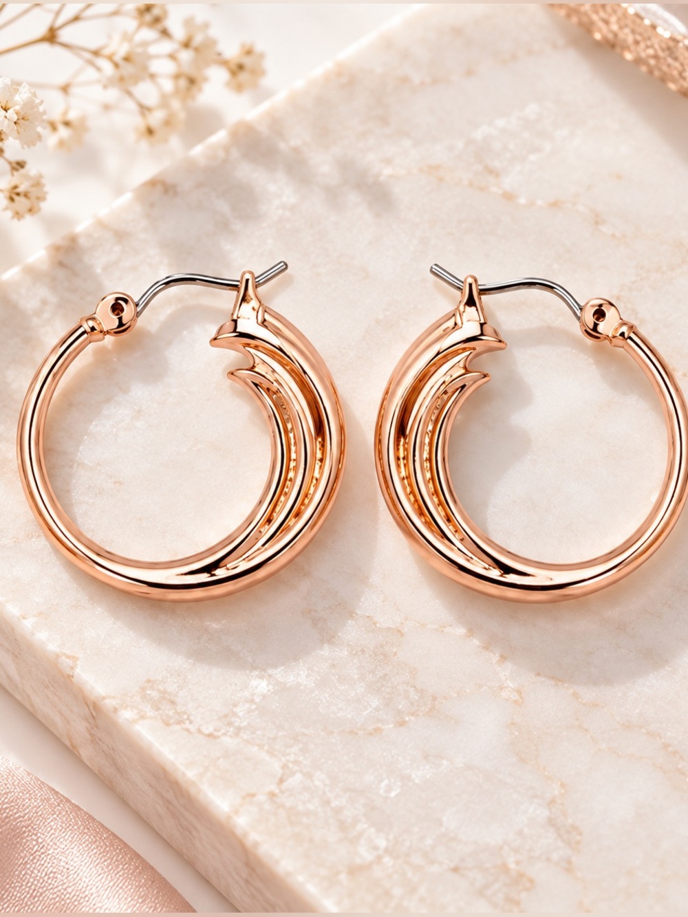 NEW - Chic Rose Gold Triple Swirl Round Hoop Earrings